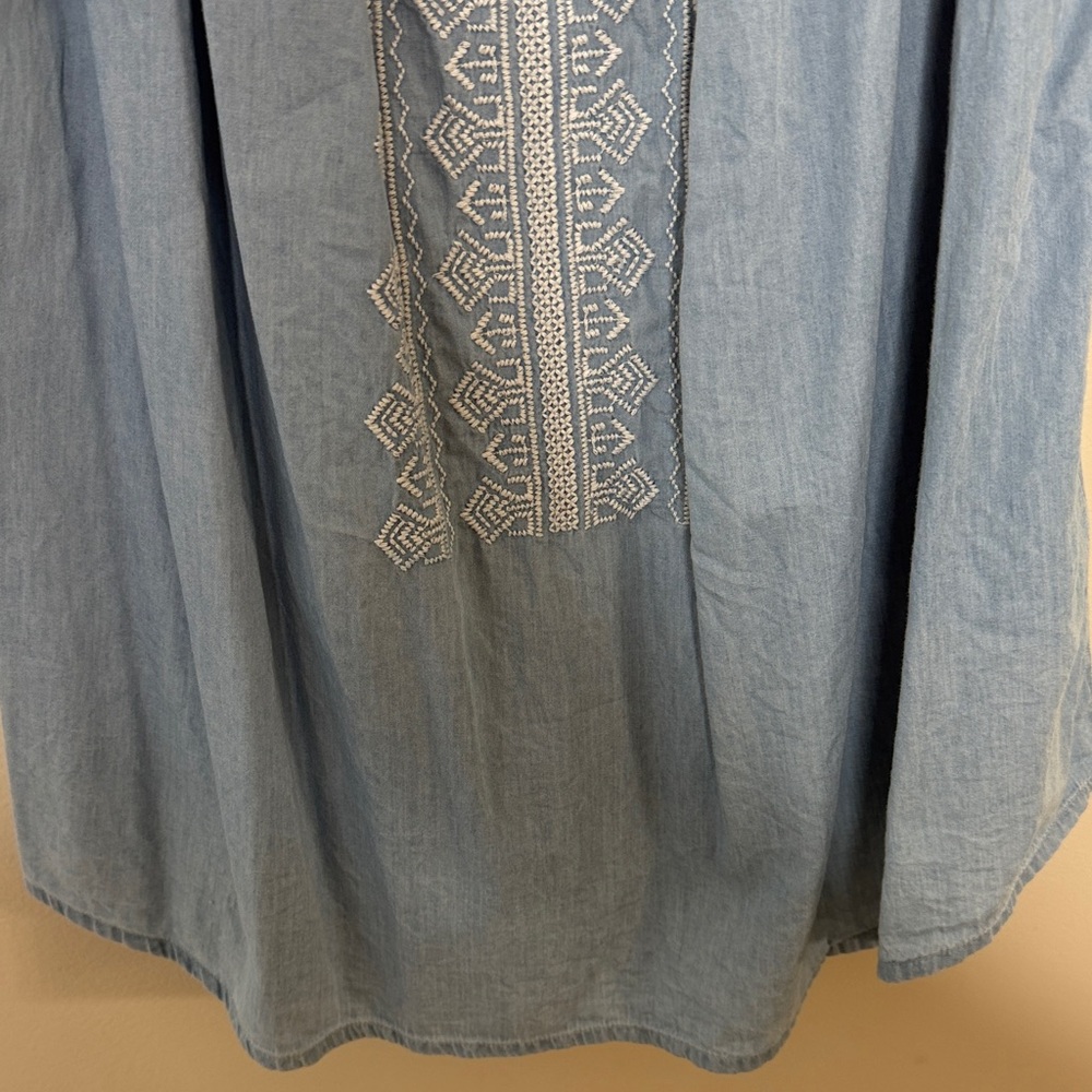 BLL New York Blue Boho Embroidered Blouse 1X 100% Lyocell Peasant Top - Picture 9 of 13